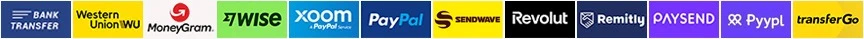 Accepted payment methods: Bank Transfer, Western Union, MoneyGram, Wise, Xoom, PayPal, Sendwave, Revolut, Remitly, Paysend, Pyypl, TransferGo
