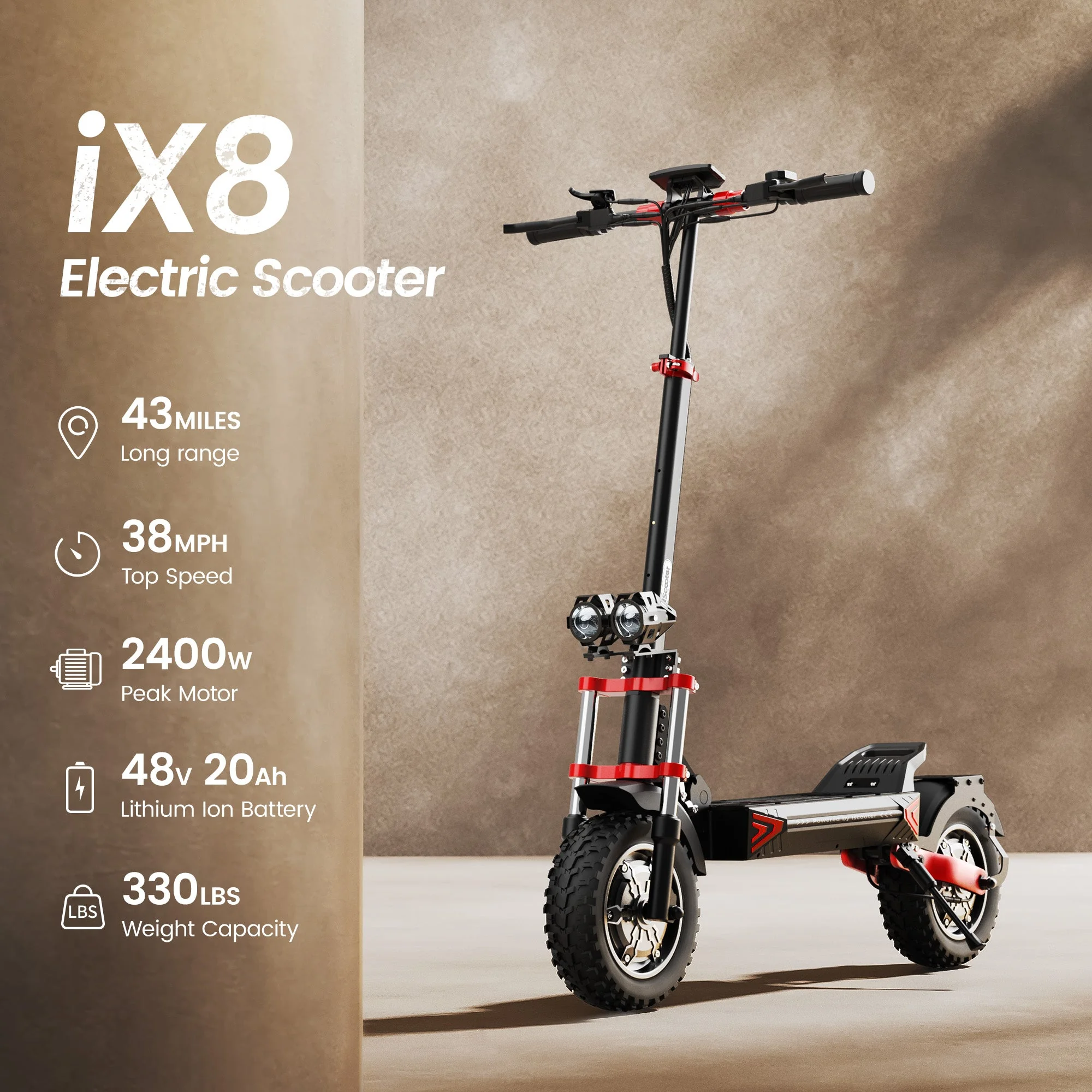 Iscooter iX8 Off Road Electric Scooter 2400W Dual Motor view 2