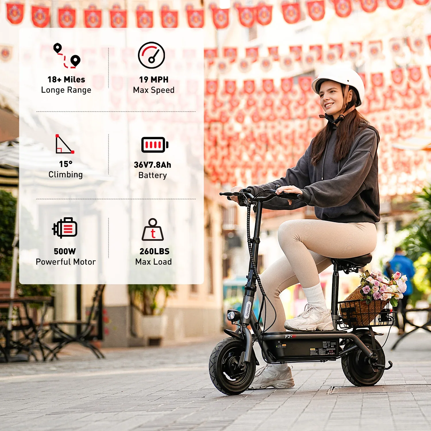 Iscooter F2 Electric Scooter With Seat 10" Pneumatic Tire view 2