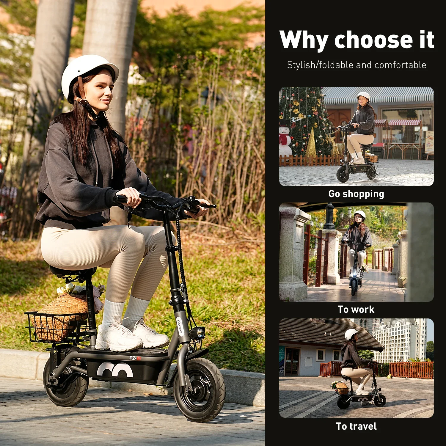 Iscooter F2 Electric Scooter With Seat 10" Pneumatic Tire view 7