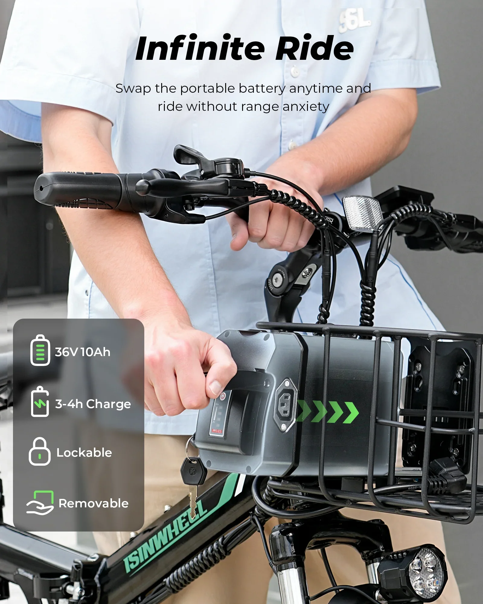 Isinwheel M40 Folding Electric Bike With Basket (AU) view 4